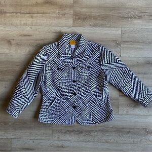 Ruby Rd. Blazer style jacket white black stripes funky